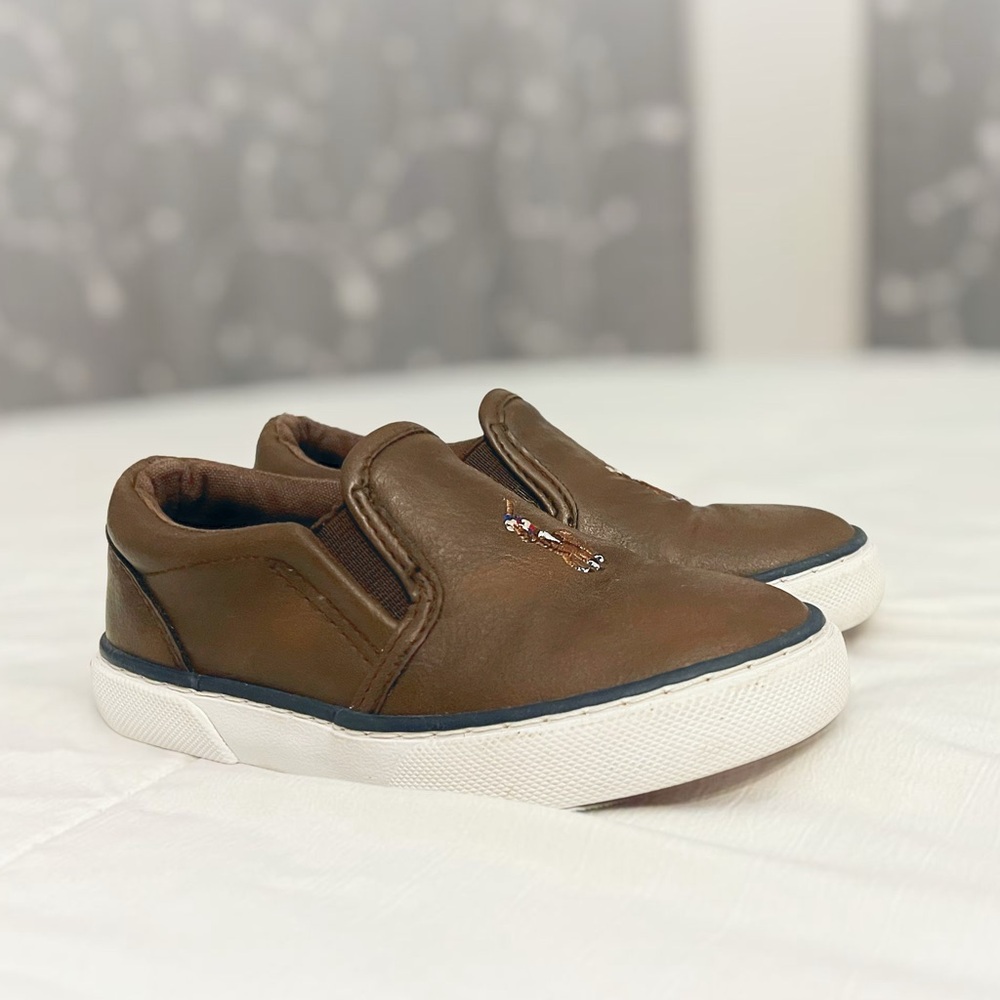 Polo Ralph Lauren Toddler Kids Slip-On Casual Leather Sneakers.